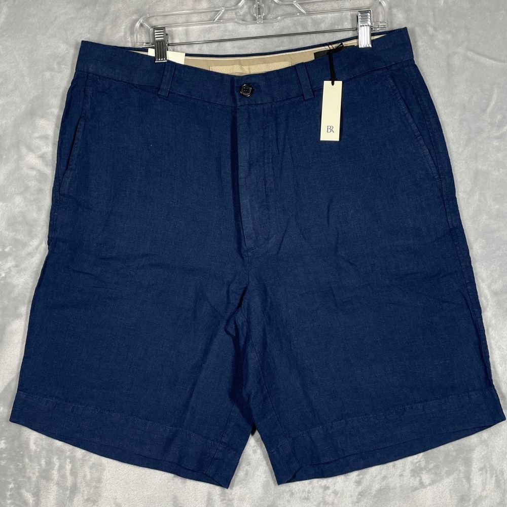 Banana Republic Mens Navy Blue 100% Linen Flat Front Shorts Size 36 NWT